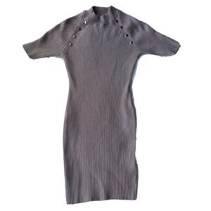 Say What? Dress Sz XL USA Mauve Pink Ribbed Y2K Bodycon Button Shoulder Party